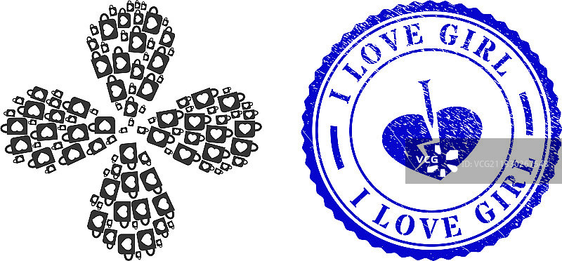 我爱女孩纹理印章和喜爱的杯子图片素材