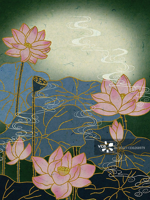 金箔古风荷花图片素材