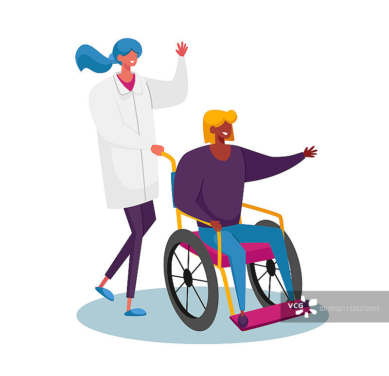 坐轮椅的残疾妇女与护士图片素材