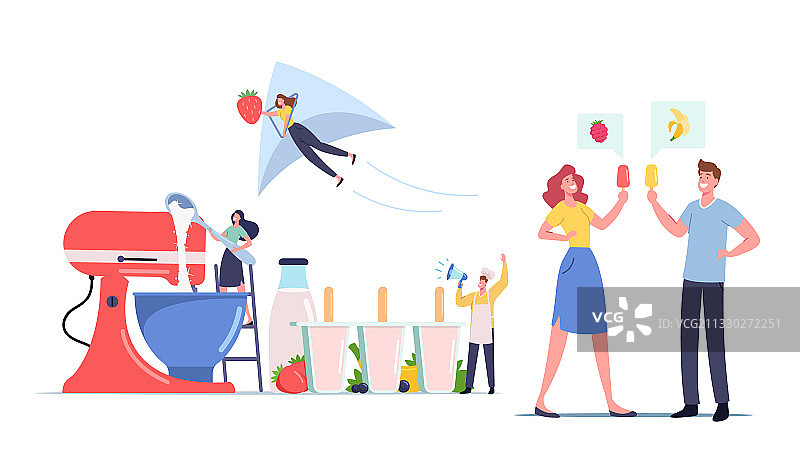 在梯子上烹饪自制冰淇淋的小人物图片素材