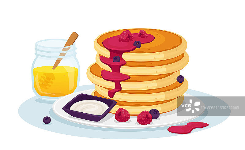 淋上蜂蜜的香甜新鲜热煎饼图片素材