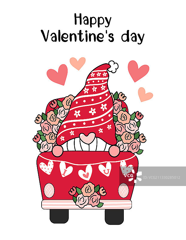 红色花车爱心情人节小矮人图片素材