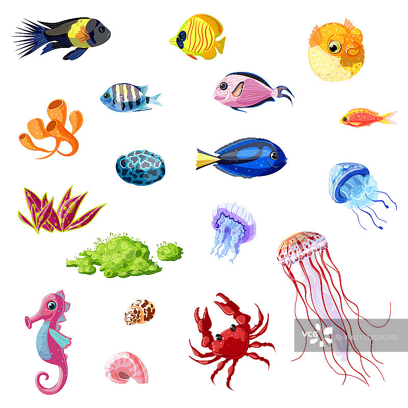 卡通彩色海洋生物合集图片素材