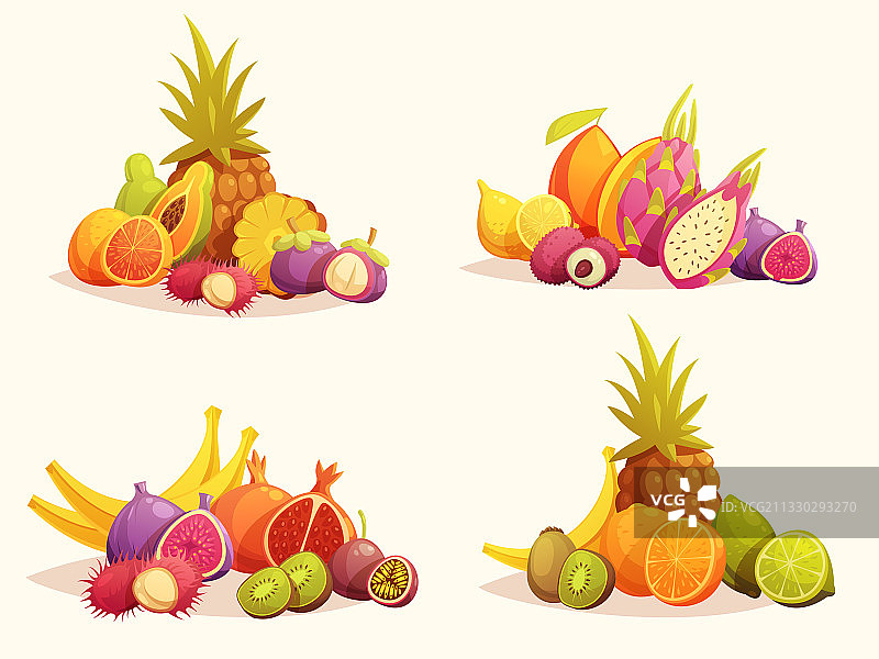 4款彩色热带水果组合图片素材