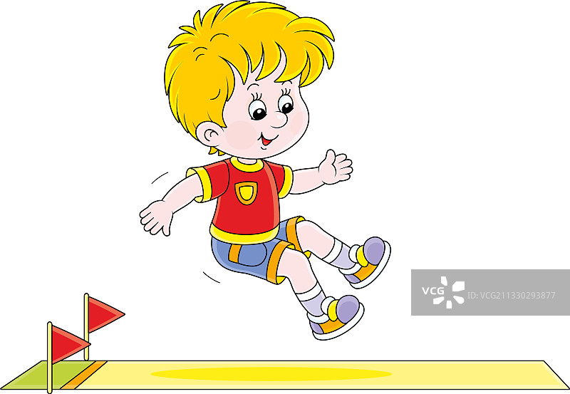 开心的跳远小男孩图片素材