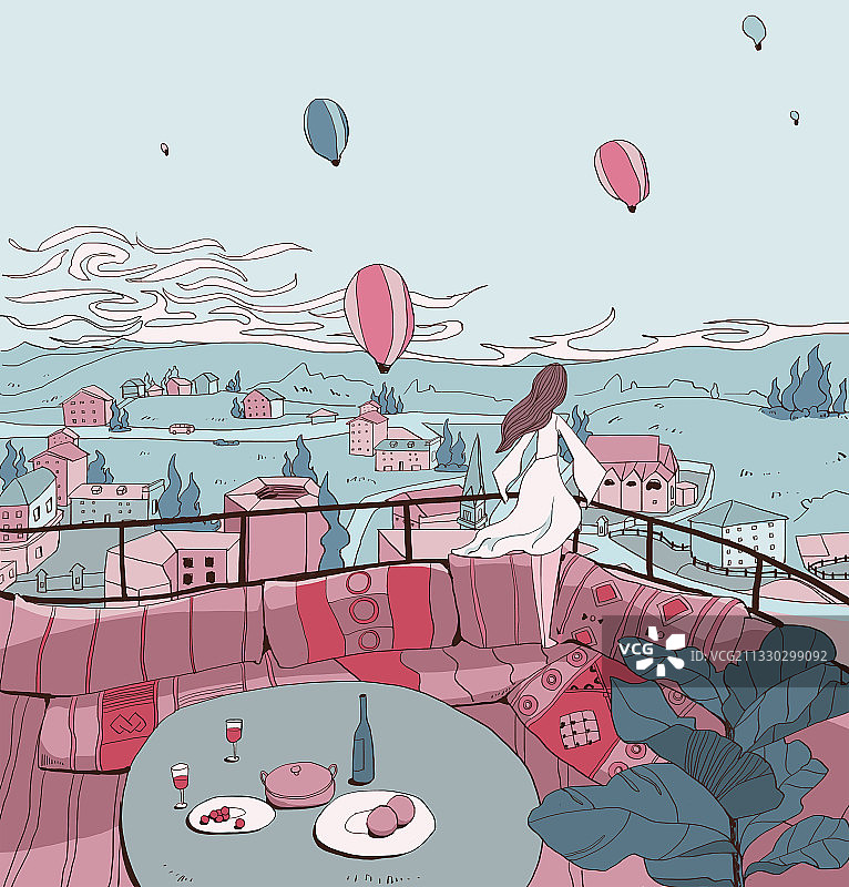 夏天去土耳其旅行看风景的女孩图片素材