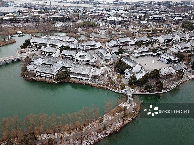 江苏省淮安市洪泽区水釜城雪景 洪泽湖水釜城景区 淮安图片素材