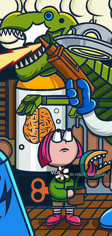 街头涂鸦风科幻卡通时尚潮流插画图片素材