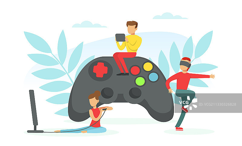 小人们用游戏手柄玩电子游戏图片素材