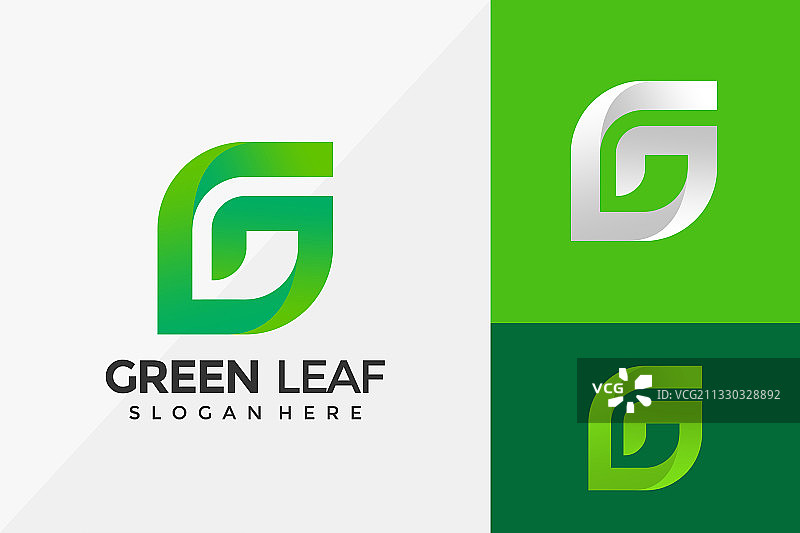 绿色叶子字母G自然标志设计图片素材