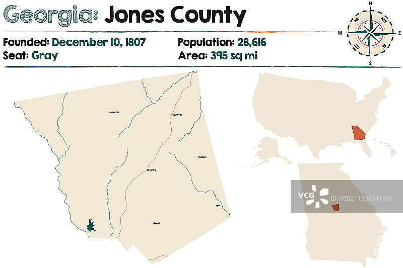 佐治亚州琼斯县地图图片素材