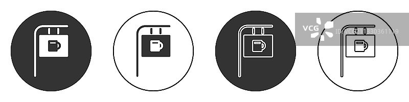 带有酒吧图标的黑色街道标志图片素材