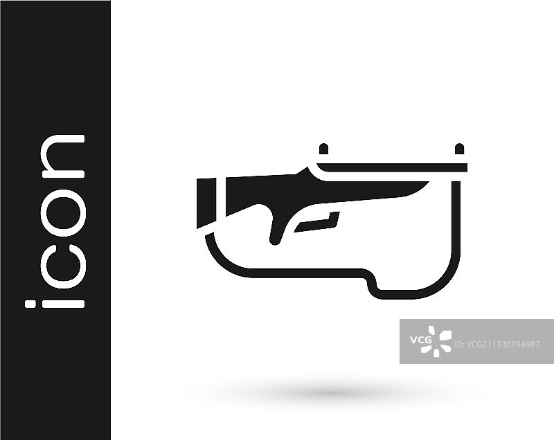 黑色冬季两项步枪图标，白色背景图片素材