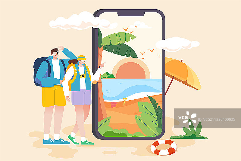 情侣一起去海边度假插画图片素材