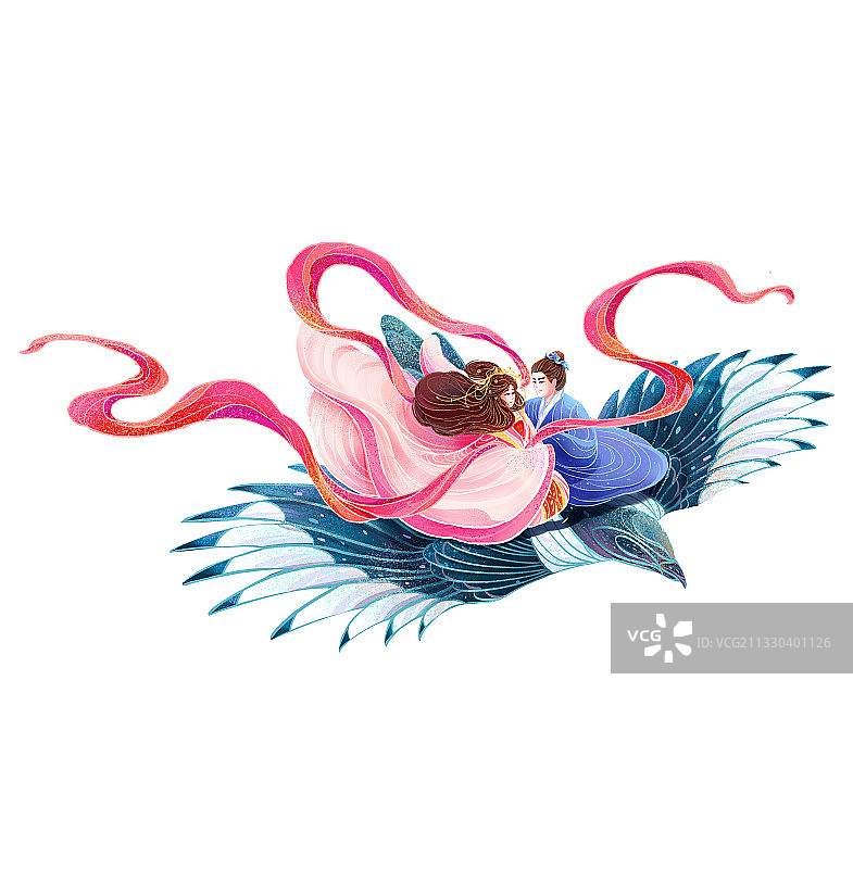 七夕牛郎织女插画图片素材
