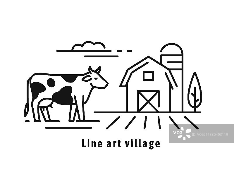 农场奶牛线条图标图片素材