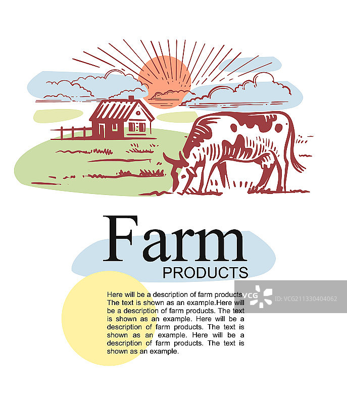 带奶牛和文本的农场彩色模板图片素材
