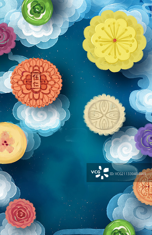 中秋节，古典风格，月饼，桂花，祥云，海报图片素材