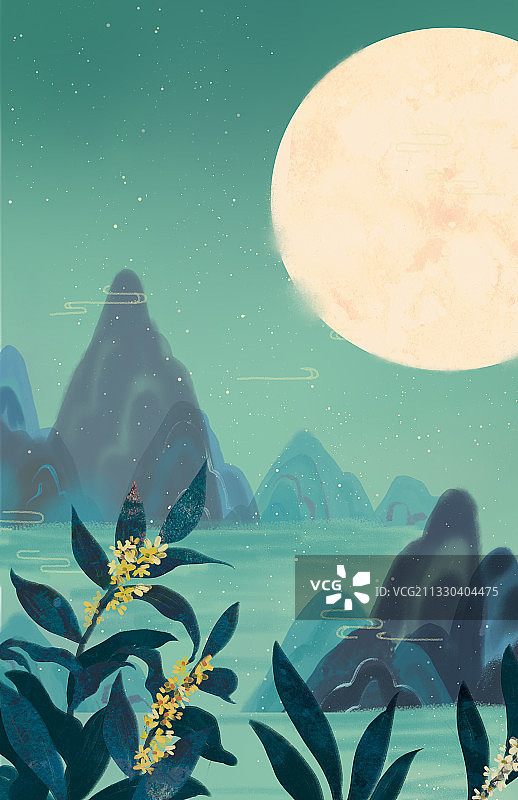 中秋节，嫦娥，古典风格，月饼，桂花，祥云图片素材