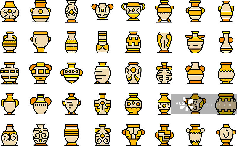 双耳细颈土罐扁平图标集图片素材