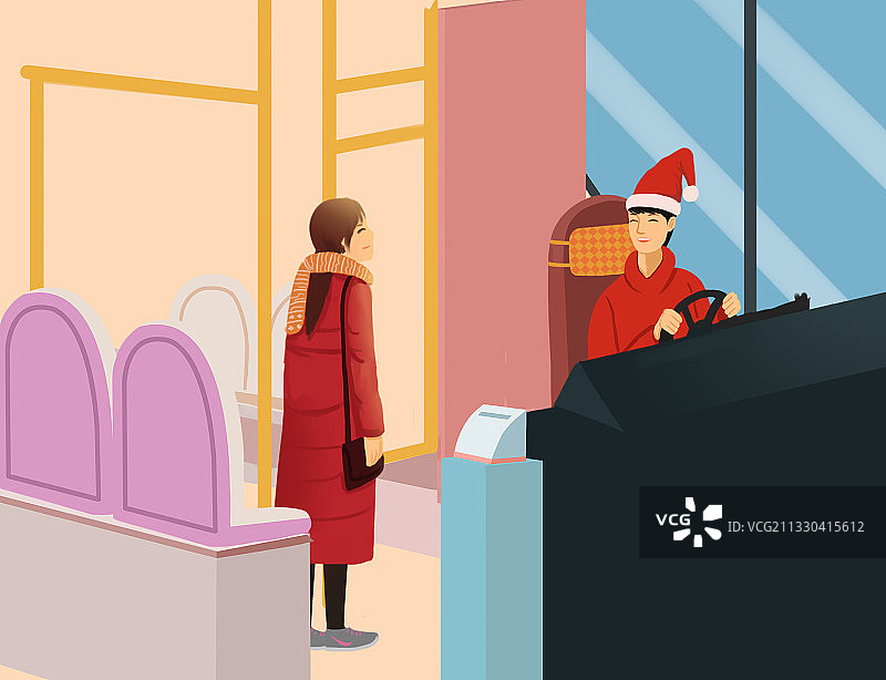 孤独深夜晚归下班搭车偶遇聊天对话方式插画图片素材