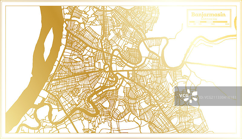 复古风格的印度尼西亚班贾尔马辛市地图图片素材