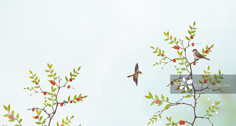 处暑节气中式横版插画图片素材