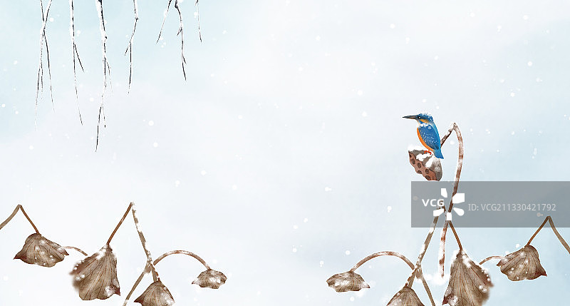 小雪节气中式横版插画图片素材