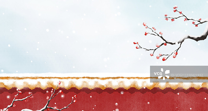 大雪节气中式横版插画图片素材