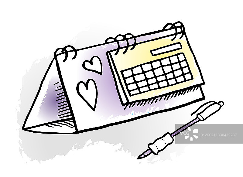 摆放着打开的日历和钢笔的桌子图片素材