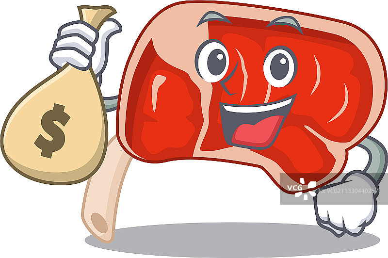 拥有金钱的顶级肋排吉祥物设计图片素材