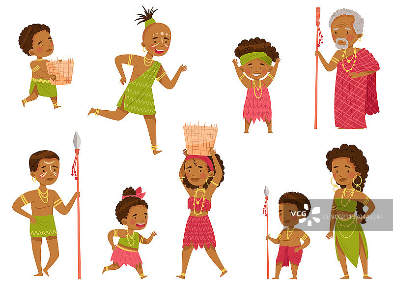 非洲人民与儿童身着传统服饰图片素材