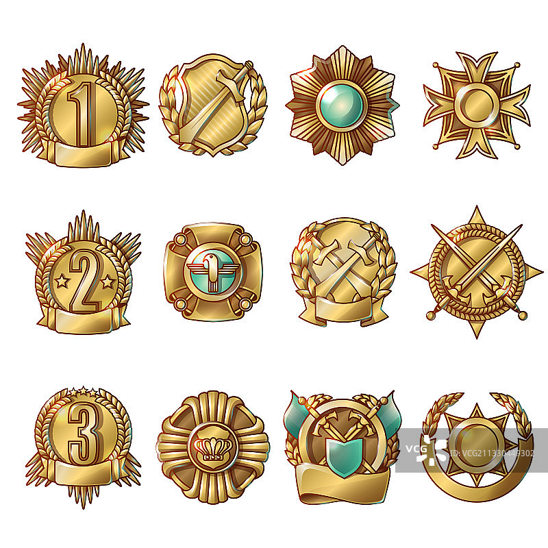 卡通金色军事奖章套装图片素材