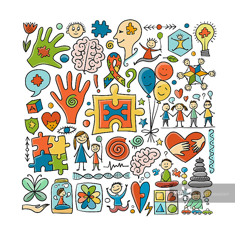 世界自闭症日彩色拼图设计图片素材