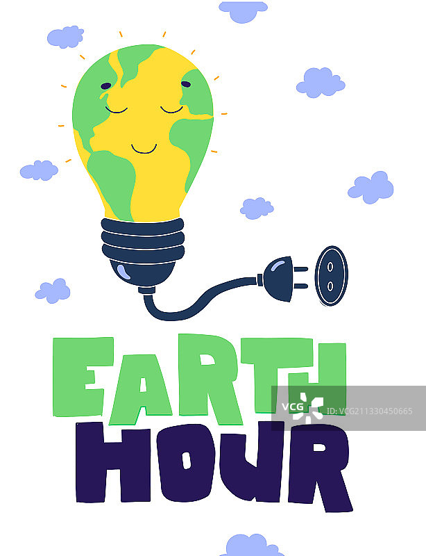 地球一小时手绘字母扁平卡通绿色素材图片素材