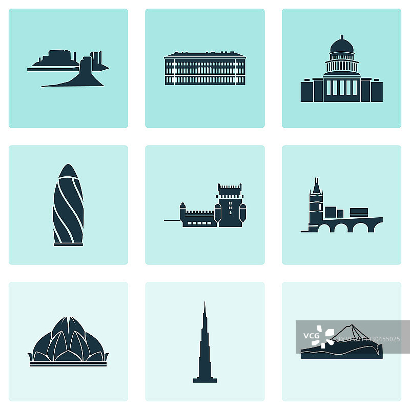 包含哈利法塔和富士山的文化图标图片素材