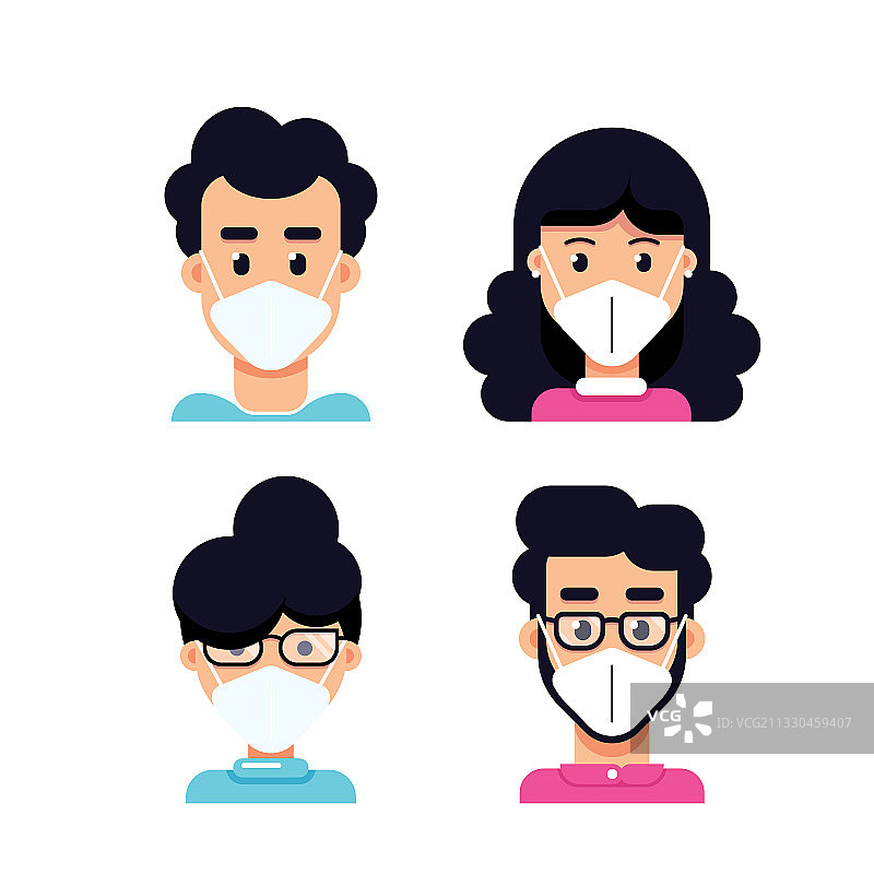 人们戴口罩的图标集图片素材
