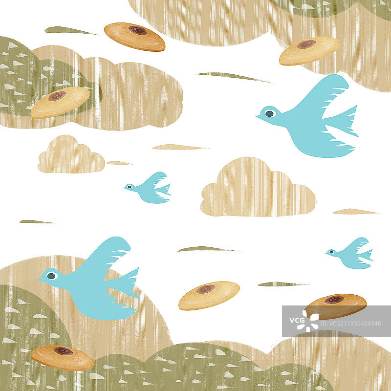 可爱天空鸟肚脐饼背景插画图片素材