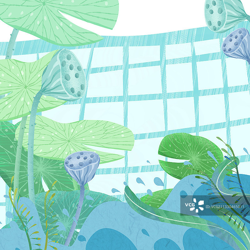 可爱夏天荷塘背景插画图片素材