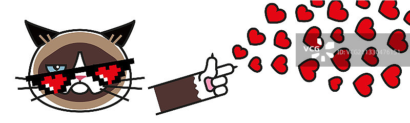 戴像素心形眼镜的脾气暴躁的猫图片素材