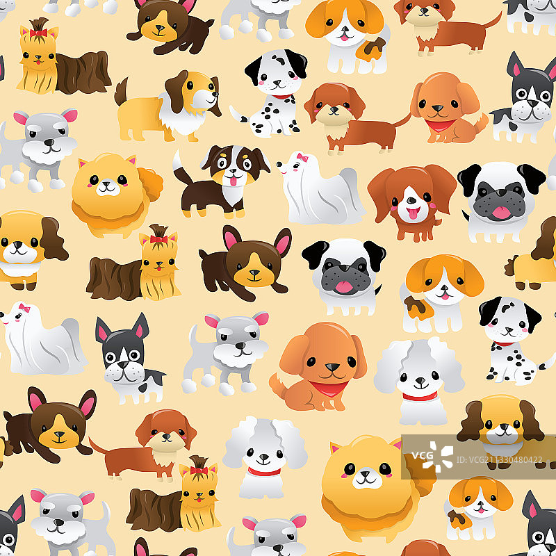 超可爱卡通小狗无缝图案图片素材