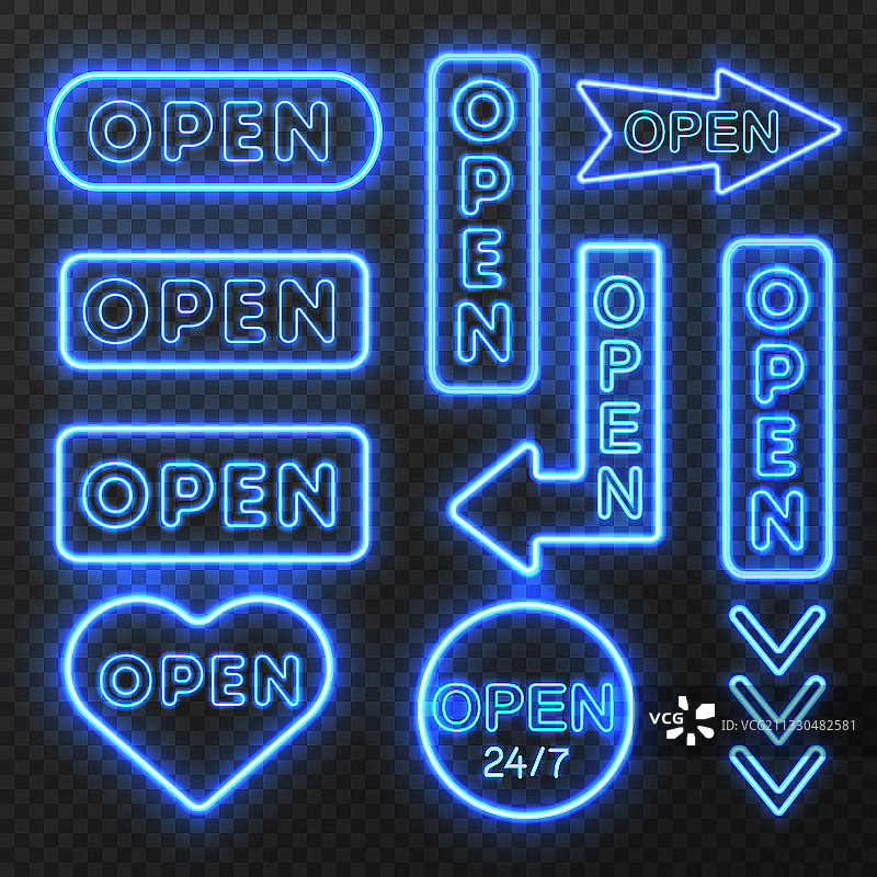 霓虹灯开启标志合集图片素材