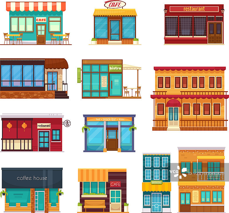 快餐店扁平风格图标合集图片素材