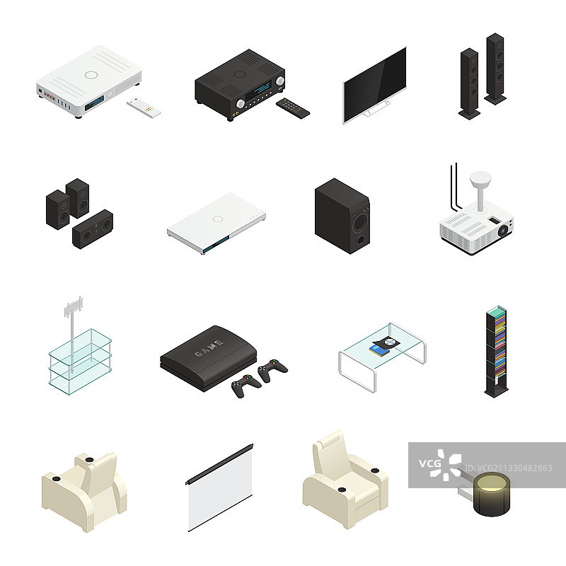 2.5D家庭影院等距图标图片素材