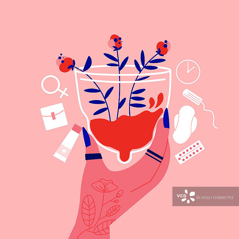 月经杯鲜花组合图片素材