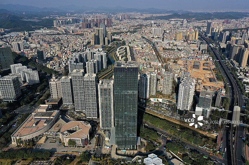 广东省深圳市龙岗区政府龙城广场万科时代广场红立方航拍图片素材
