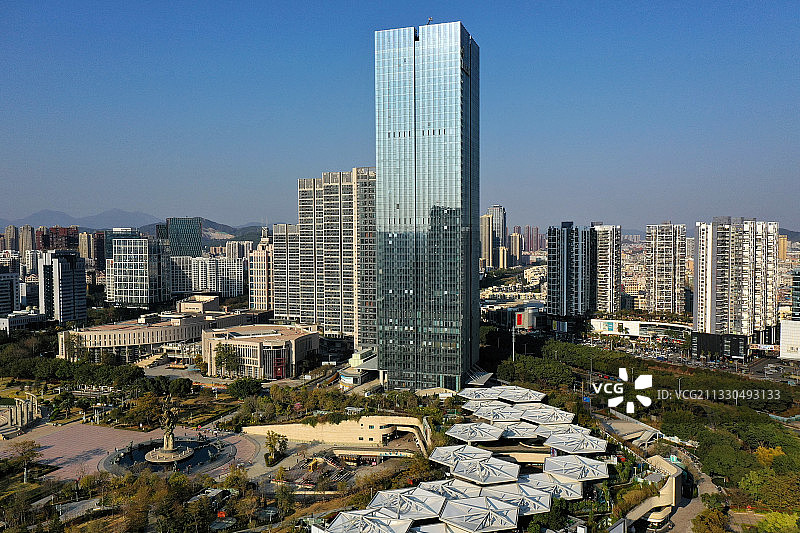 广东省深圳市龙岗区政府龙城广场万科时代广场红立方航拍图片素材