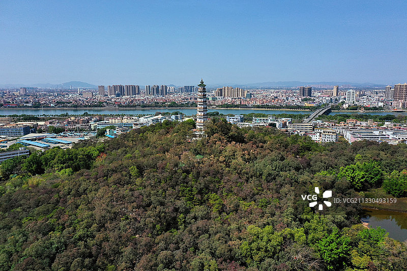 广东省东莞市东城榴花文化旅游区榴花公园航拍图片素材