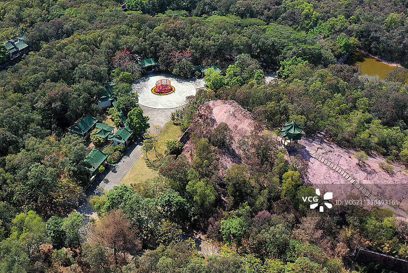 广东省东莞市东城榴花文化旅游区榴花公园航拍图片素材