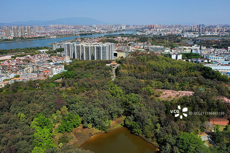 广东省东莞市东城榴花文化旅游区榴花公园航拍图片素材